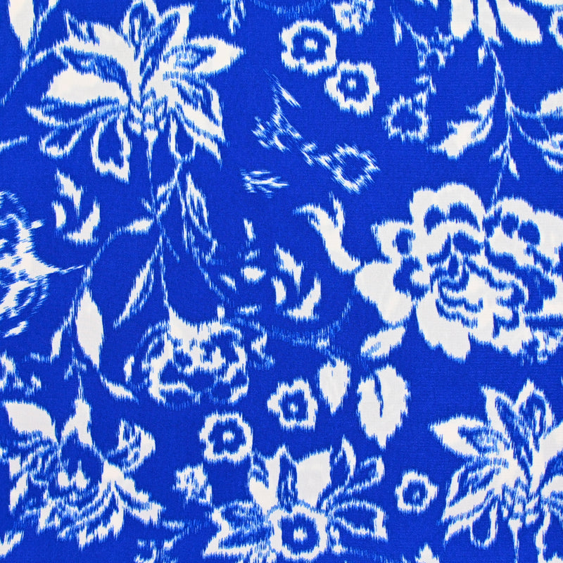 Polyester imprimé végétal bleu