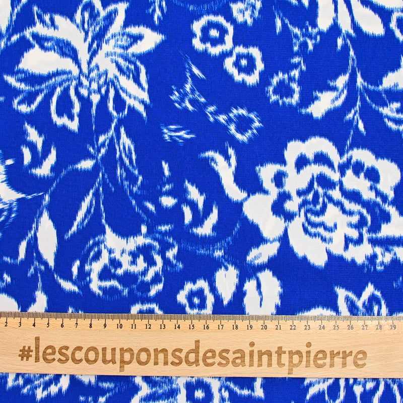 Polyester imprimé végétal bleu