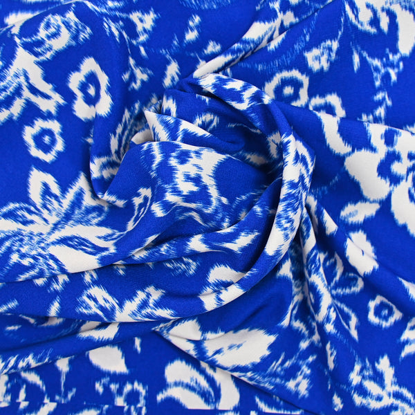 Polyester imprimé végétal bleu