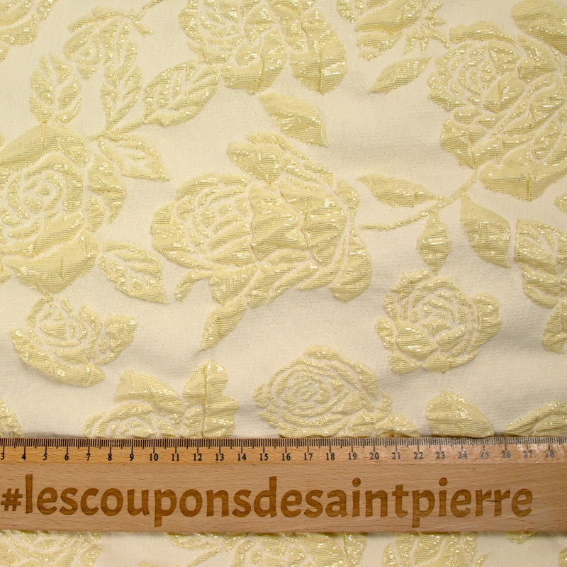 Brocart polyester rosier fond jaune