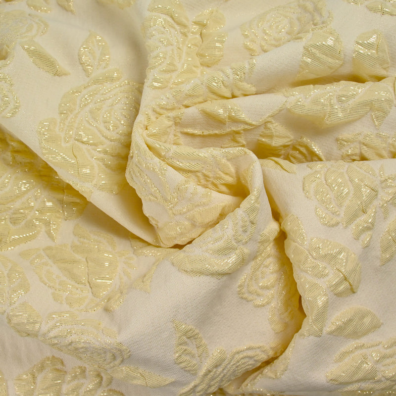 Brocart polyester rosier fond jaune