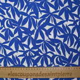 Viscose printed with blue bamboo leaves on white background