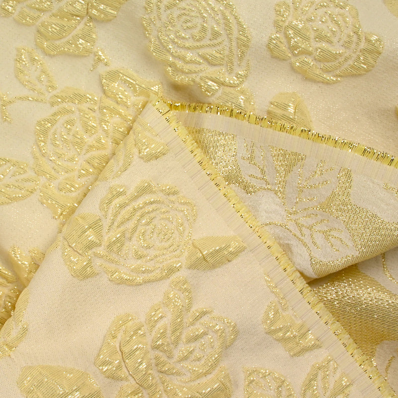 Brocart polyester rosier fond jaune