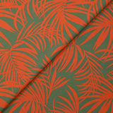Viscose imprimée feuilles tropicales orange fond vert
