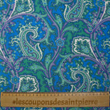 Water green and mauve cashmere printed viscose with blue background