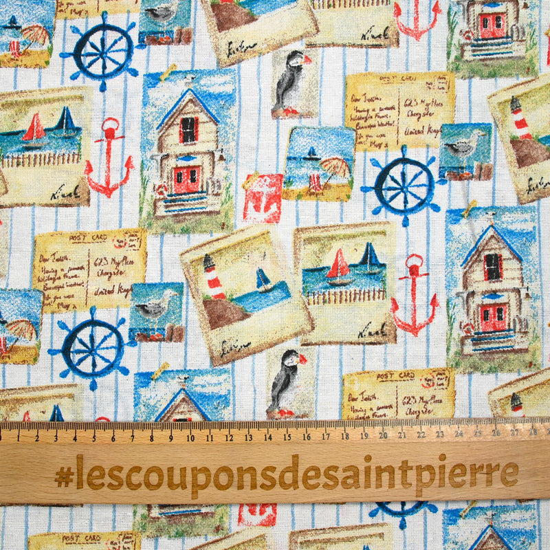 Polycotton seaside print white background