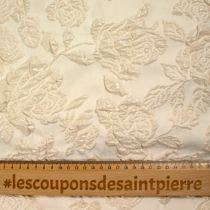 Brocart polyester rosier fond sable
