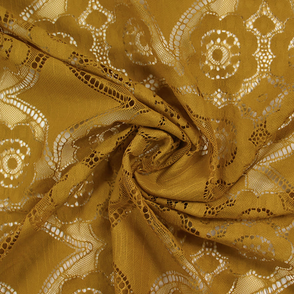 Dentelle polyester bohème moutarde