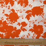 Viscose imprimée silhouettes de fleurs orange fond blanc