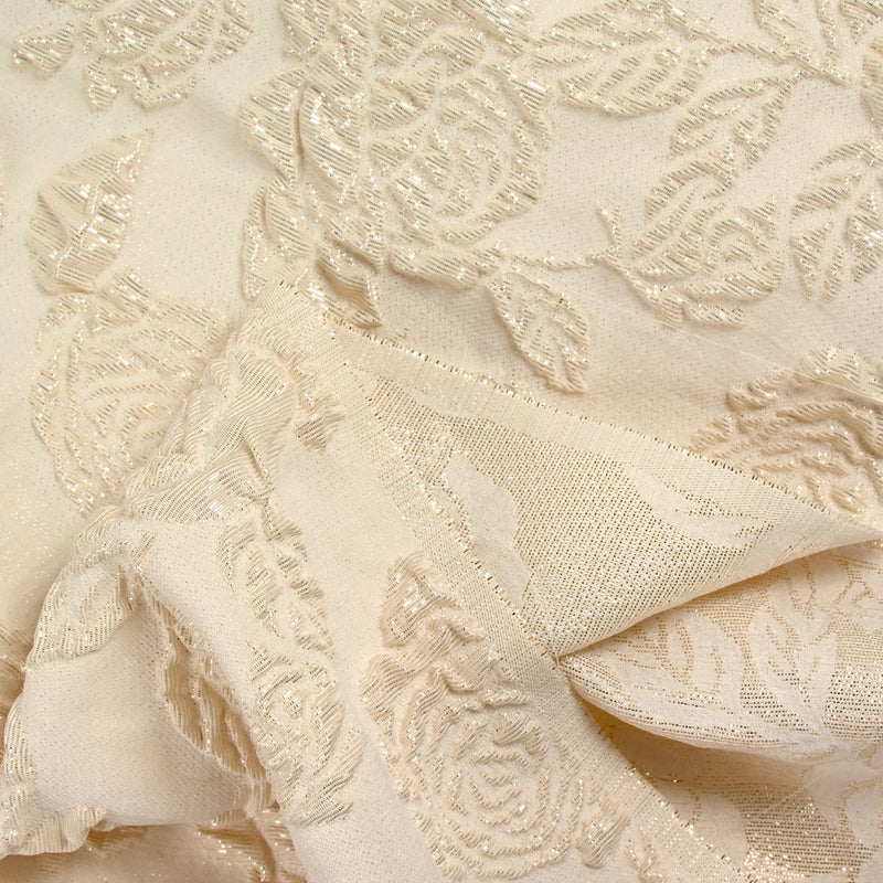 Brocart polyester rosier fond sable