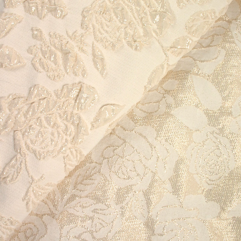 Brocart polyester rosier fond sable
