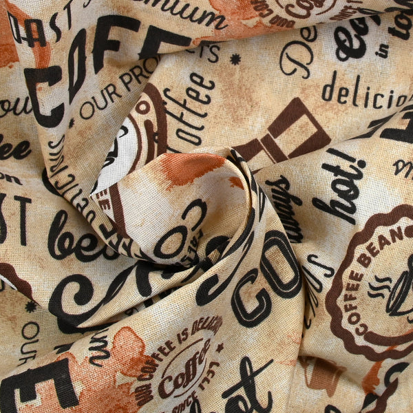 Polycoton imprimé café fond beige