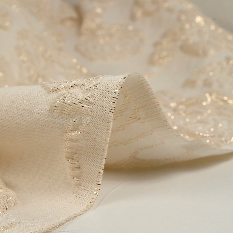 Brocart polyester rosier fond sable