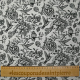 Viscose imprimée roses et colibris fond gris clair