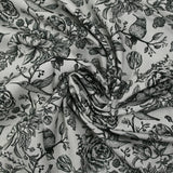 Viscose imprimée roses et colibris fond gris clair