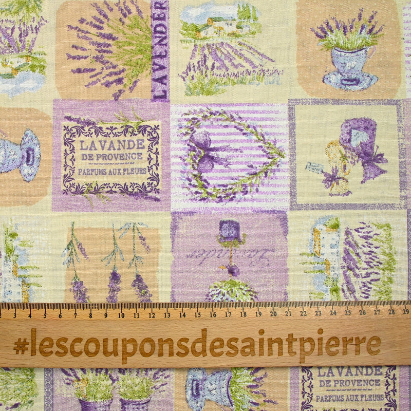 Polycoton imprimé lavande fond beige
