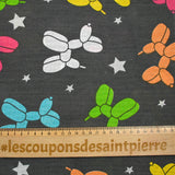 Polycotton dog balloon print gray background