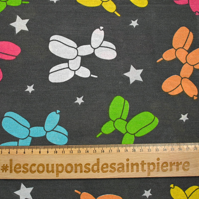 Polycotton dog balloon print gray background