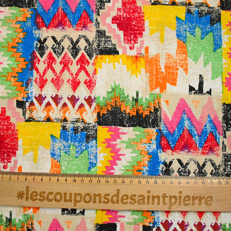 Polycoton imprimé ethnique multicolore