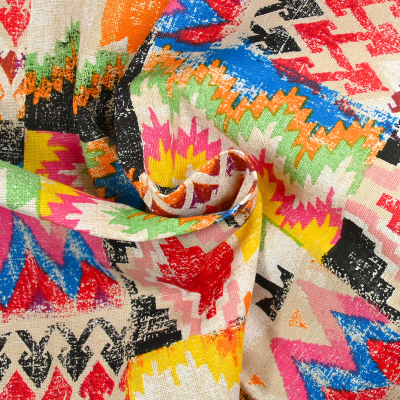 Polycoton imprimé ethnique multicolore