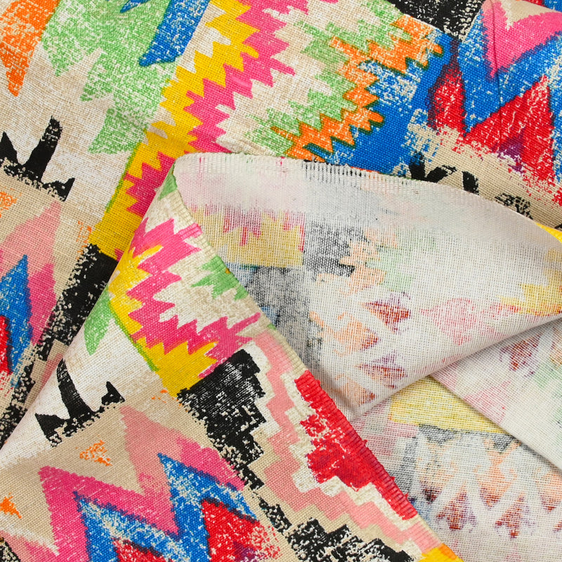 Polycoton imprimé ethnique multicolore