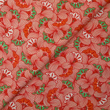 Viscose imprimée fleurs de mariage rouge fond pêche