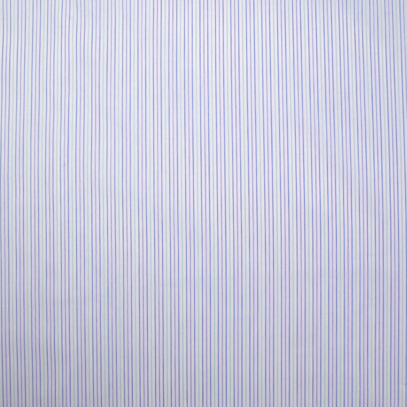 Coton chemise tissé-teint rayé bleu, violet et vert fond blanc