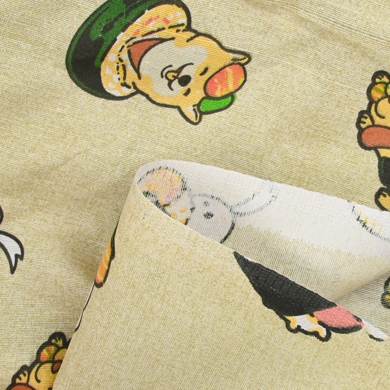 Polycoton imprimé chien sushi fond ficelle