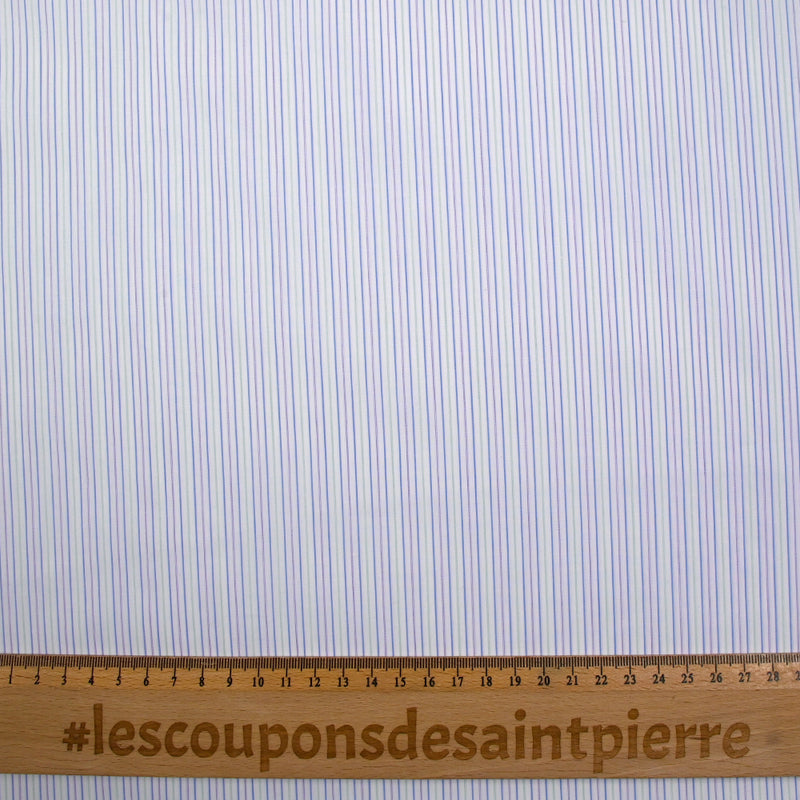 Coton chemise tissé-teint rayé bleu, violet et vert fond blanc