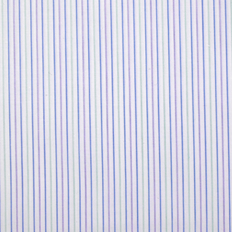 Coton chemise tissé-teint rayé bleu, violet et vert fond blanc