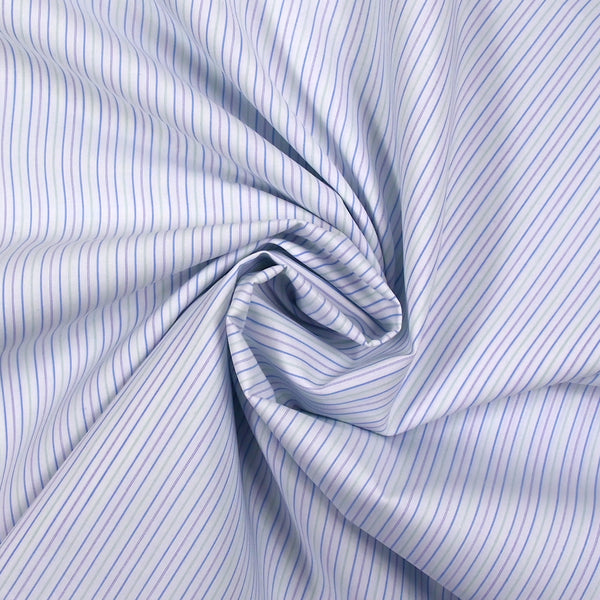 Coton chemise tissé-teint rayé bleu, violet et vert fond blanc