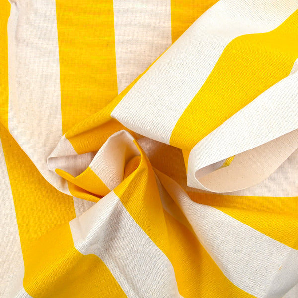 Polycoton imprimé rayé jaune et blanc