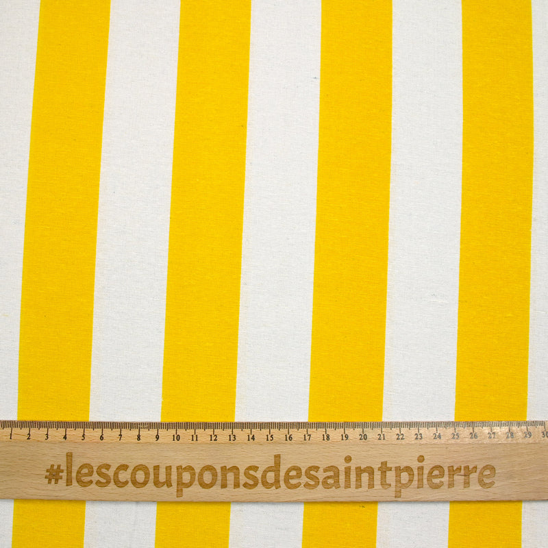 Polycoton imprimé rayé jaune et blanc