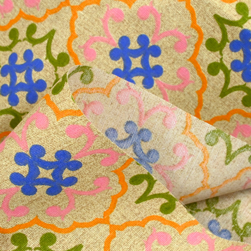 Polycotton blue and orange azulejo print