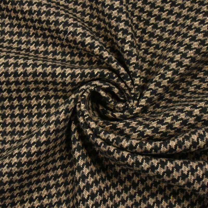 Laine mélangée pied-de-poule marron, beige et noir