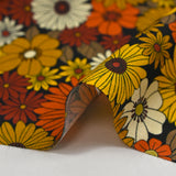Viscose imprimée fleurs sixties orange, tournesol et brique