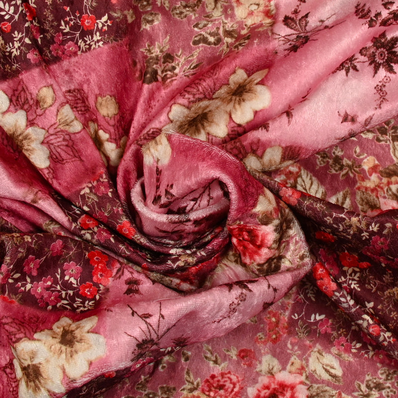 Maille de velours ras fleurs framboise