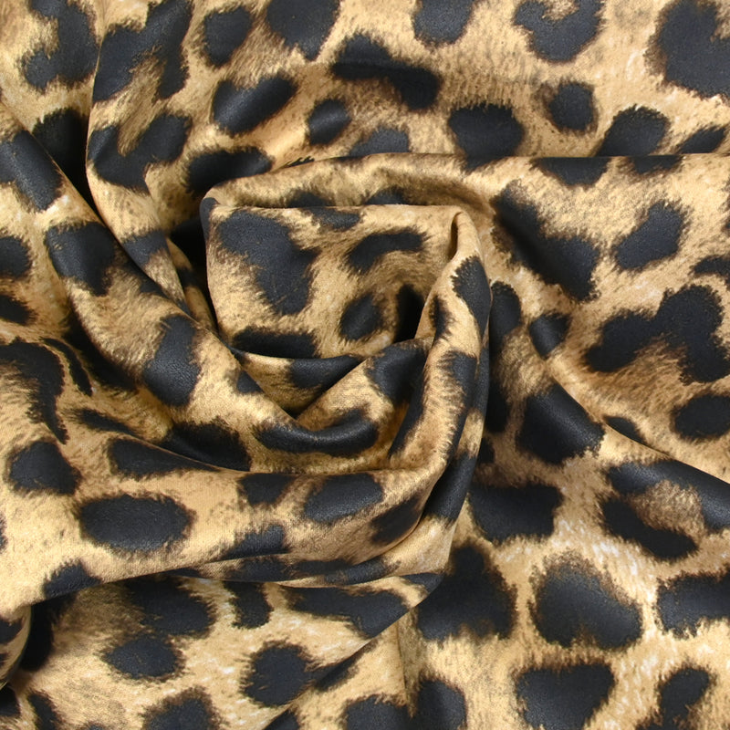 Scuba toucher suédine imprimé léopard fond camel