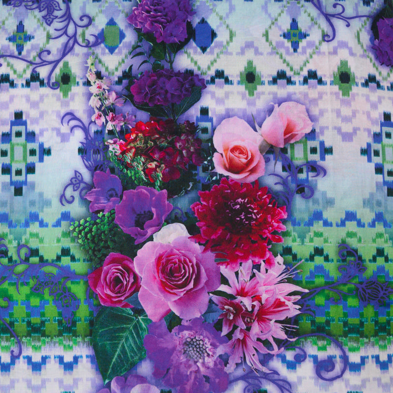 Coton imprimé pixel violet et vert