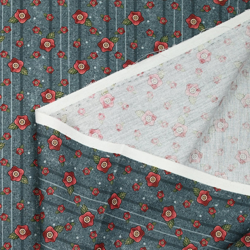 Flores de flores rojas Algodón estampado Fondo de antracita fuerte