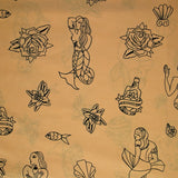 Viscose imprimée légère sirène fond pêche