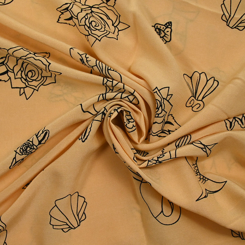 Viscose imprimée légère sirène fond pêche