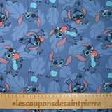 Coton imprimé Stitch fond bleu barbeau