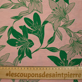 Light printed viscose jungle green flower pink background
