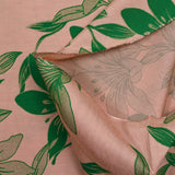 Light printed viscose jungle green flower pink background