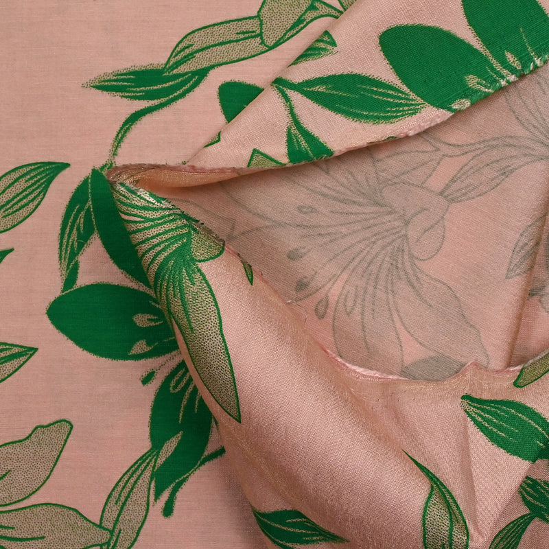 Light printed viscose jungle green flower pink background