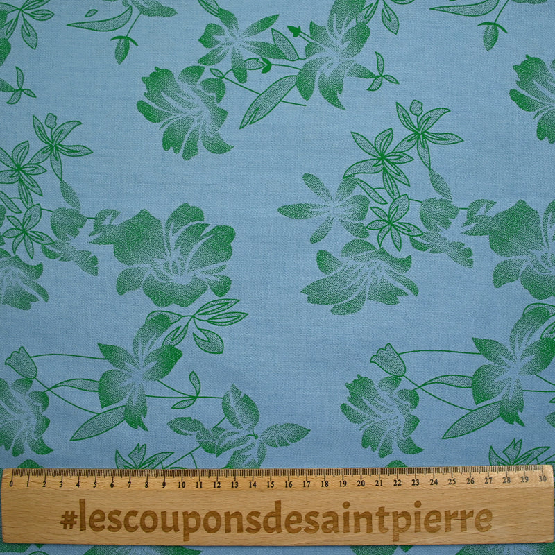 Fancy printed polyester green flowers blue sky background