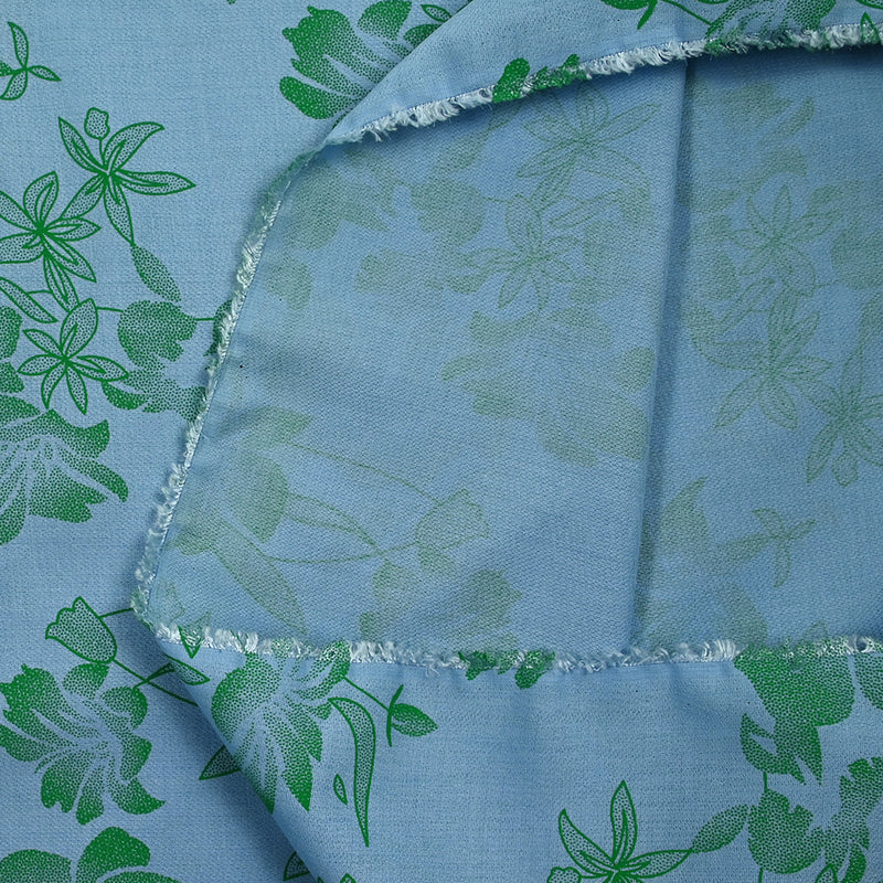 Fancy printed polyester green flowers blue sky background