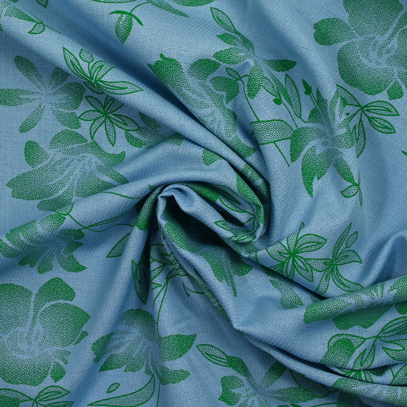 Fancy printed polyester green flowers blue sky background
