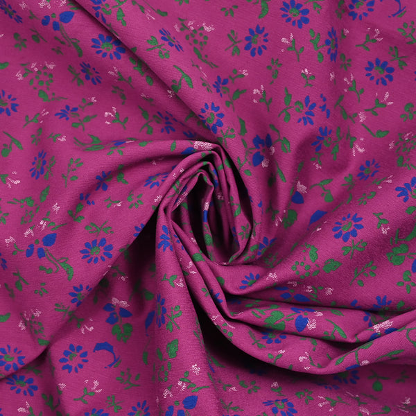 Viscose imprimée vent de fleurs fond magenta